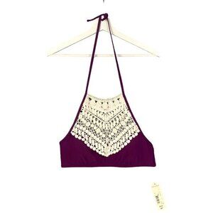 ARIZONA Halter Swim Bikini Top Womens SZ M Crochet Coquette Fairy‎ Ethereal NEW
